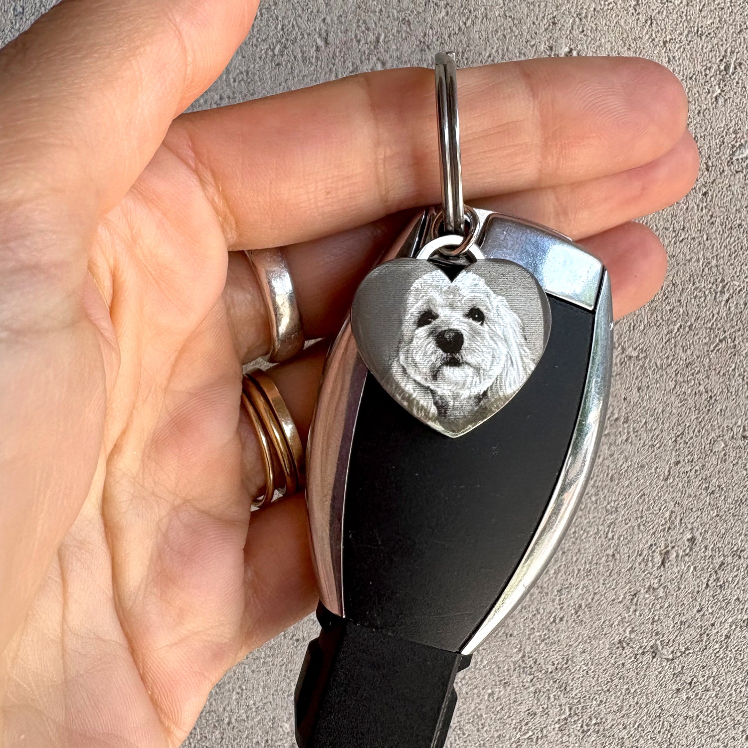 dog engraved on a keychain